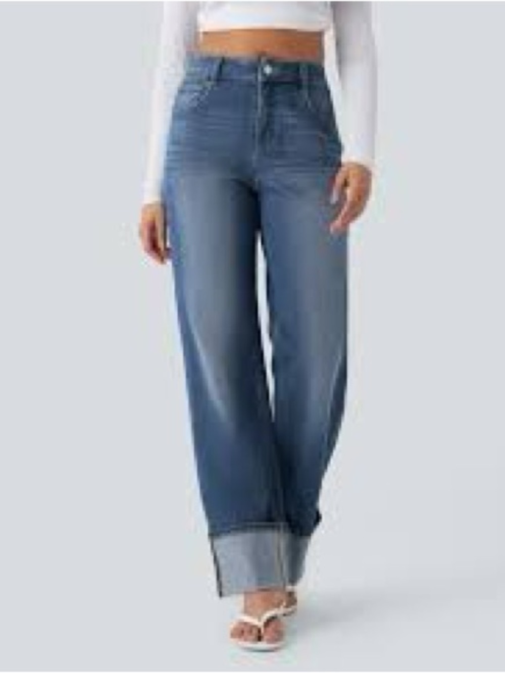 Halara Flex™ Mid Rise Rolled Hem Casual Straight Leg Jeans, Size M - Picture 8 of 8